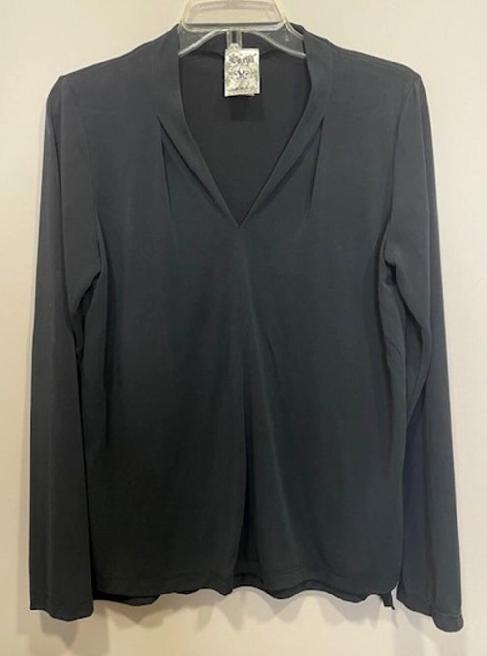 Vocal USA Black Charcoal Gray Modal Blend Blouse Women's Sz Sm